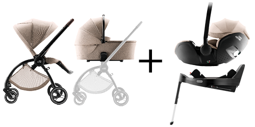 RIO barnvagn, RIO liggdel, BABY-SAFE PRO babyskydd i teak och VARIO BASE 5Z, del av RIO COMFORT PLUS SET