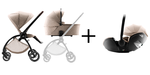 RIO barnvagn, RIO liggdel och BABY-SAFE PRO babyskydd i teak, del av RIO COMFORT SET